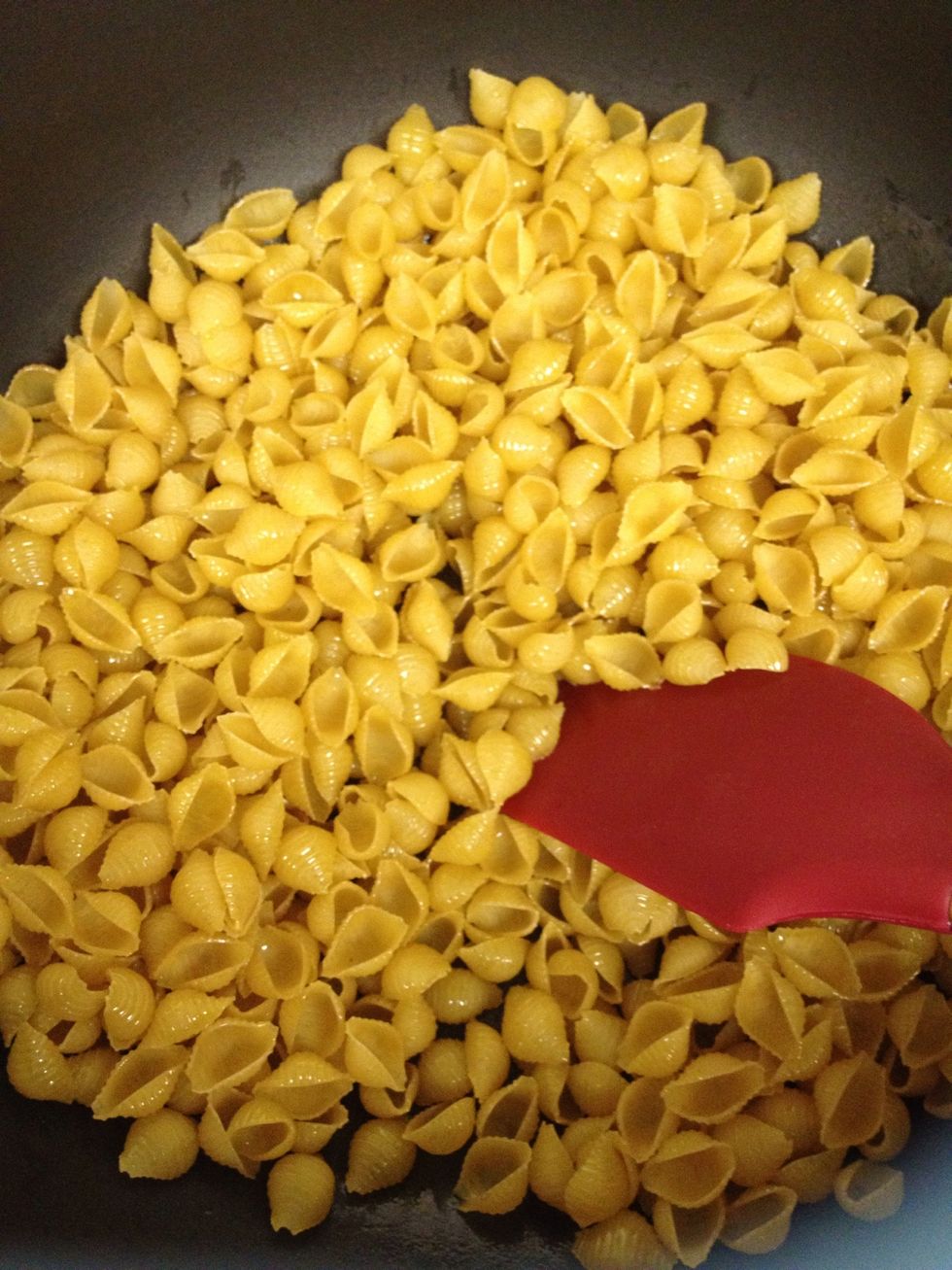 On medium-high heat, toss the noodles around for a minute or so until you see some of the pieces turning a bit brown.