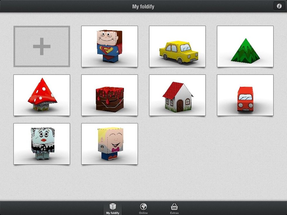 On opening Foldify, you're presented with a gallery of existing projects. Touch the plus button to begin a new project.