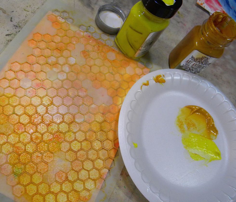 On several of the cards, I used Art Anthology stencils with Velvets, which have a matte finish, and Sorbets, which have a shimmery finish.