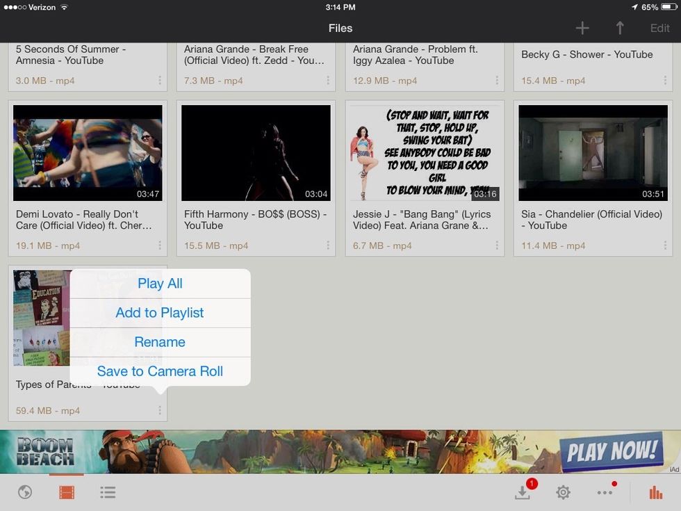 On the bottom left corner there is like a film button click on it and it will take you to a screen where you can view your videos