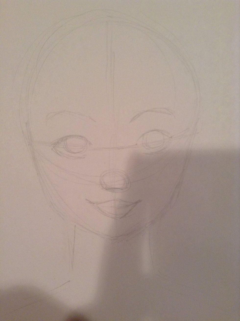 On the bottom of the circle, lightly sketch a small round circle, about the same size as the iris of the eye. This will be the nose. Also draw some lips.