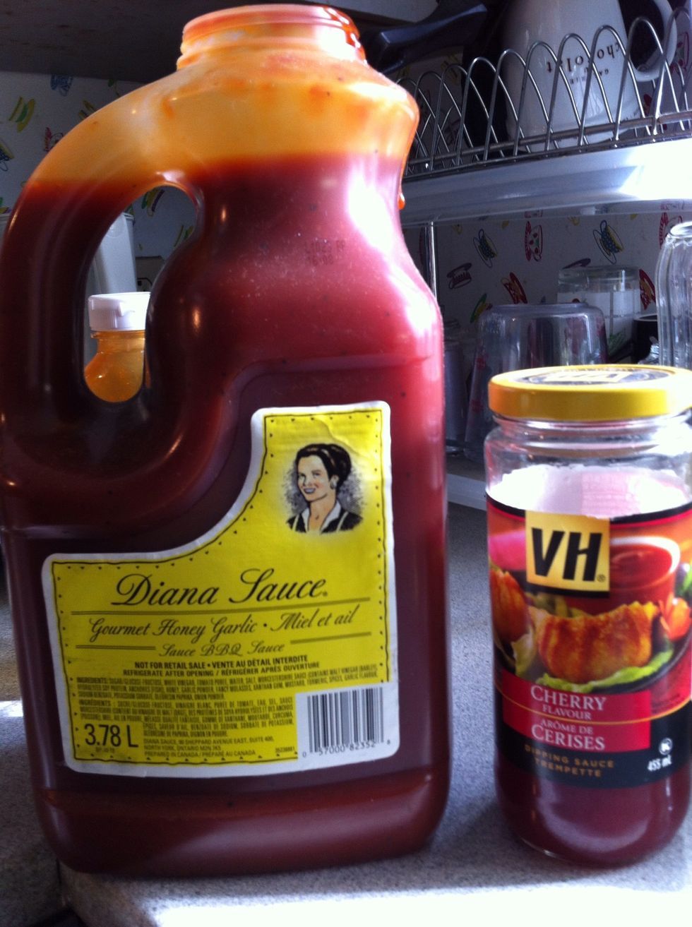 On the bottom of the pan I forgot to mention put oil and then put a lil bit of Diana BBQ sauce and cherry sauce.