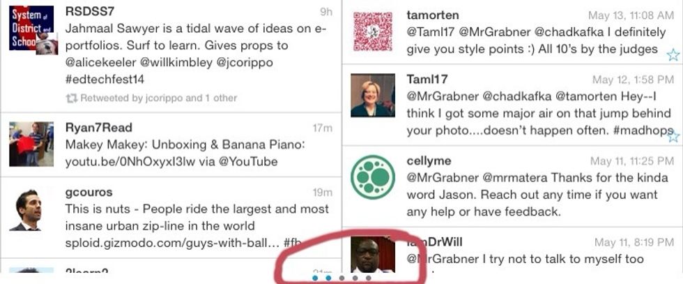 On the bottom of the screen you have dots that signify the number of columns you have in Hootsuite. You can access other columns by swiping your finger to the left.