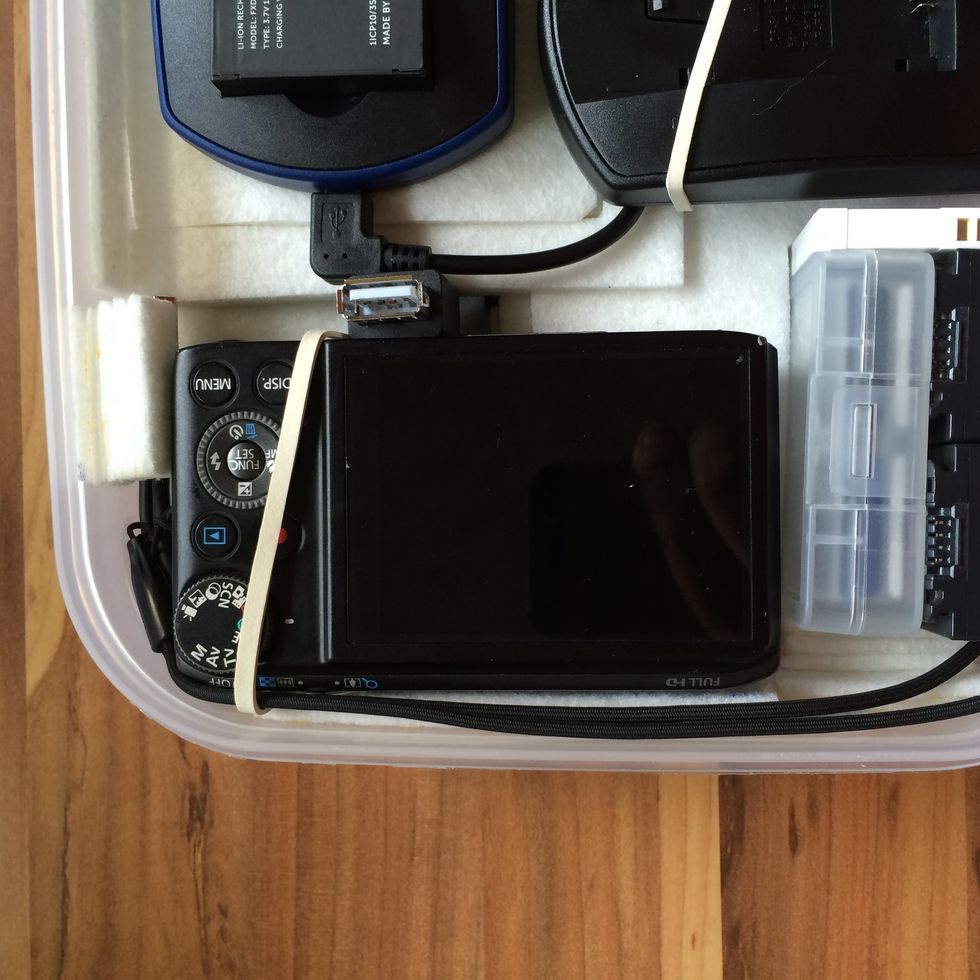 On the bottom there is the photo camera. The felt prevents scratches. You'll also notice the extra USB-port in case any other USB device needs charge along the ride.