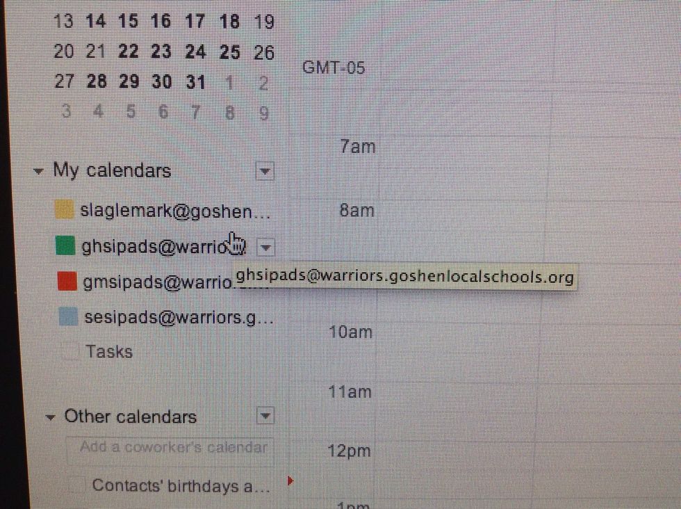 On the calendars screen, you will see a list of the calendars to which you have access on the left. If you do NOT see the iPads calendar, you've got a problem. HelpDesk it!