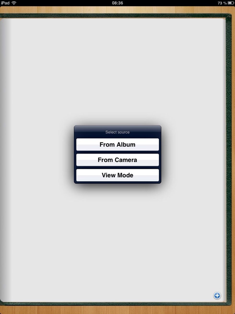 On the first blank page, you can add some fotos from your device, your iCloud Stream, your MAC/PC or just take a fresh one with your camera...