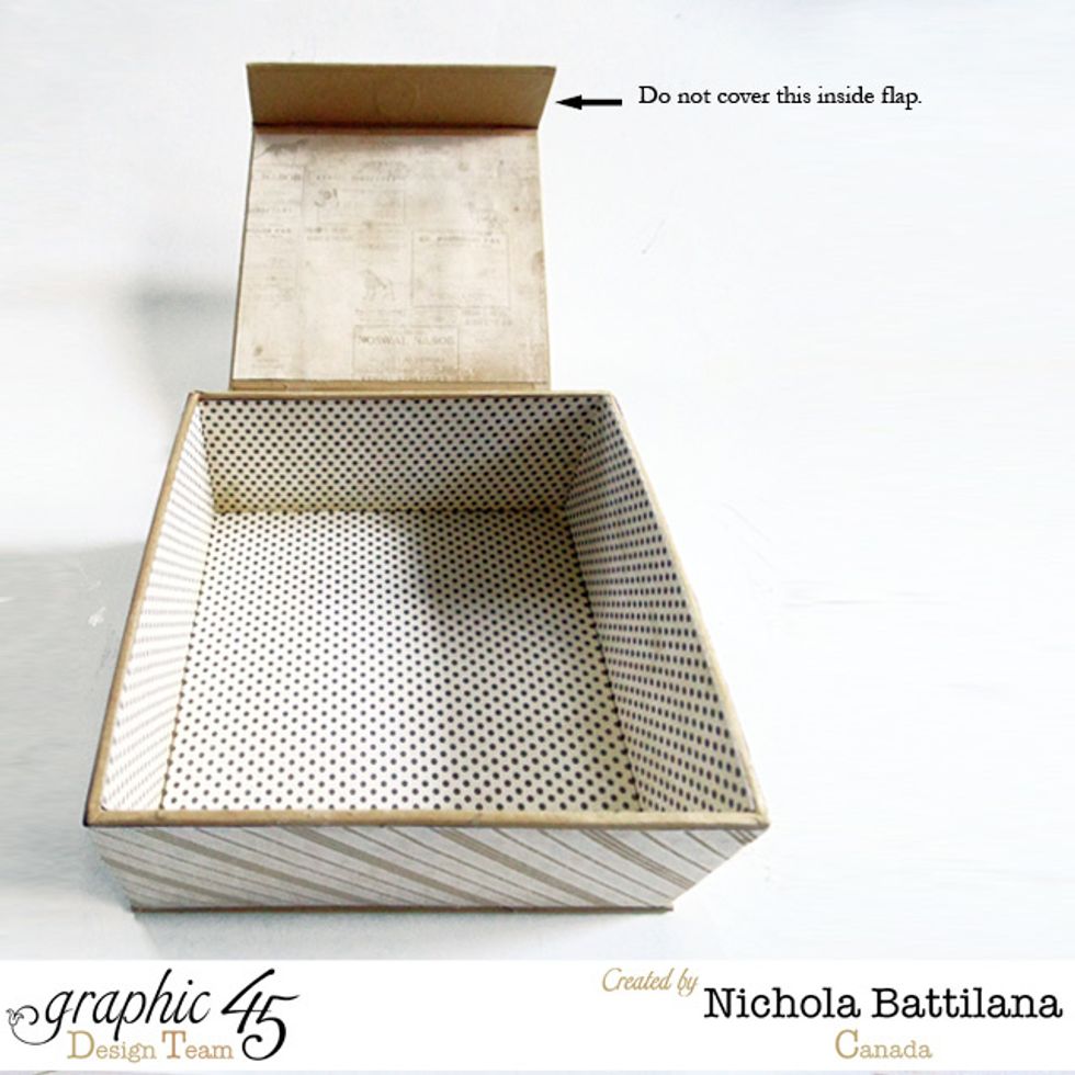 On the inside, first add the paper you want seen through the 'window' (remember the orientation!) then continue to cover. Avoid covering the inside of the closure flap so the magnet will still work.