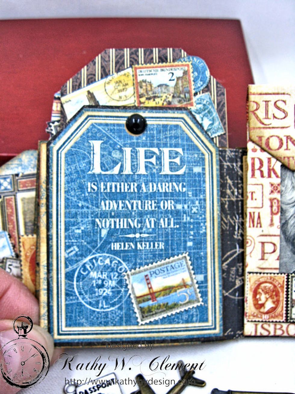 On the last page of the album, add one more tag, and then I will show you how to make a custom mini envelope with a window. Use this to present a cash gift or gift card.