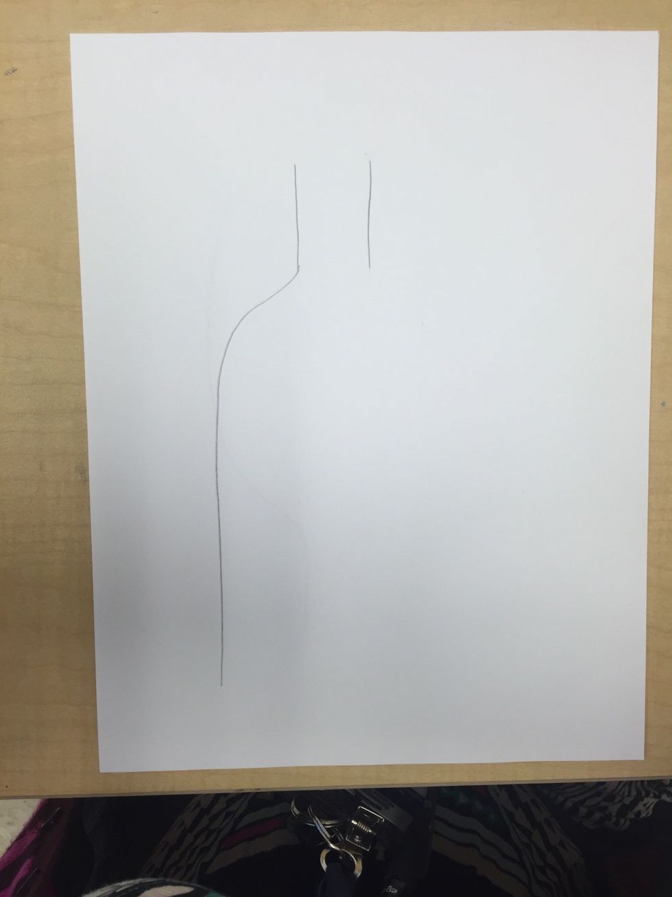 On the left side, draw a line that curves out from the neck bottle and goes down towards the bottom of your paper. It doesn't have to look like mine. There are all types of bottles!