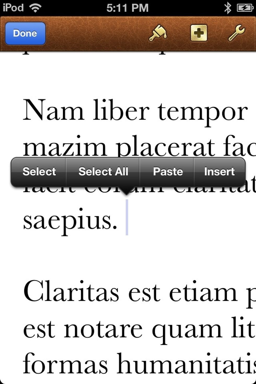 On the main page, tap somewhere in the text. A menu will pop up. Tap, SELECT ALL. This will select all the text, but not the header and banner text.