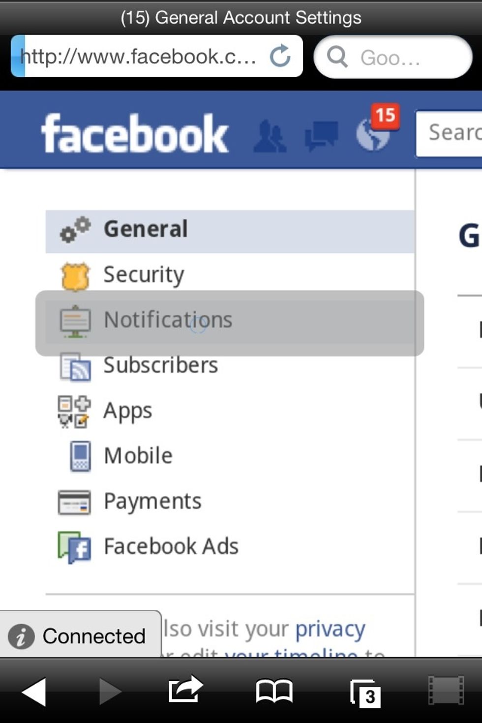 On the next page select Notifications.