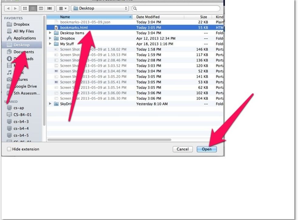 On the next window, navigate to your file. Is it on a CD/DVD? Flash drive? Desktop? Choose that. If you downloaded from Google Drive, look in your Download file.  Then select the  "Open button."