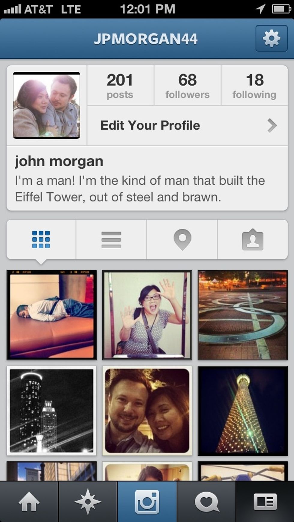 On the "Profile" screen, you will see the "Settings" icon in the top right-hand corner. It looks like a gear.