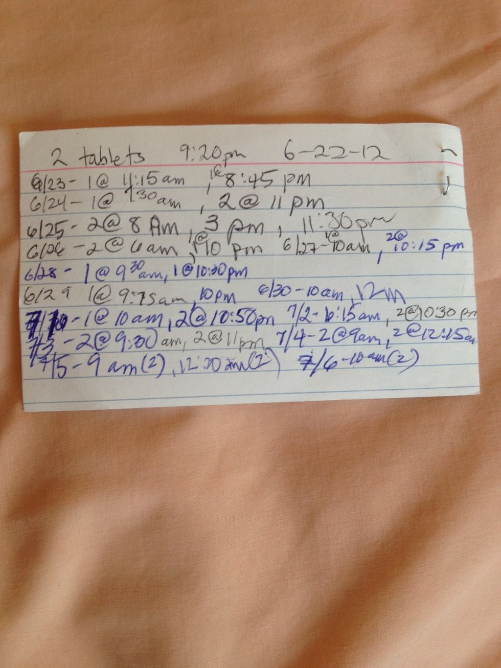 On the reverse side of the index card, you record the date and the time you take a pill. Other people can record it for you or you can record it for someone else or you can record it for yourself.