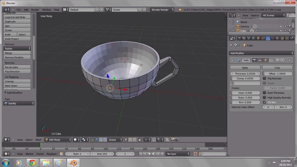 On the right of the screen there's the thickness level. For this cup, I set it at 0.0500. When you've decided the level of thickness click apply.