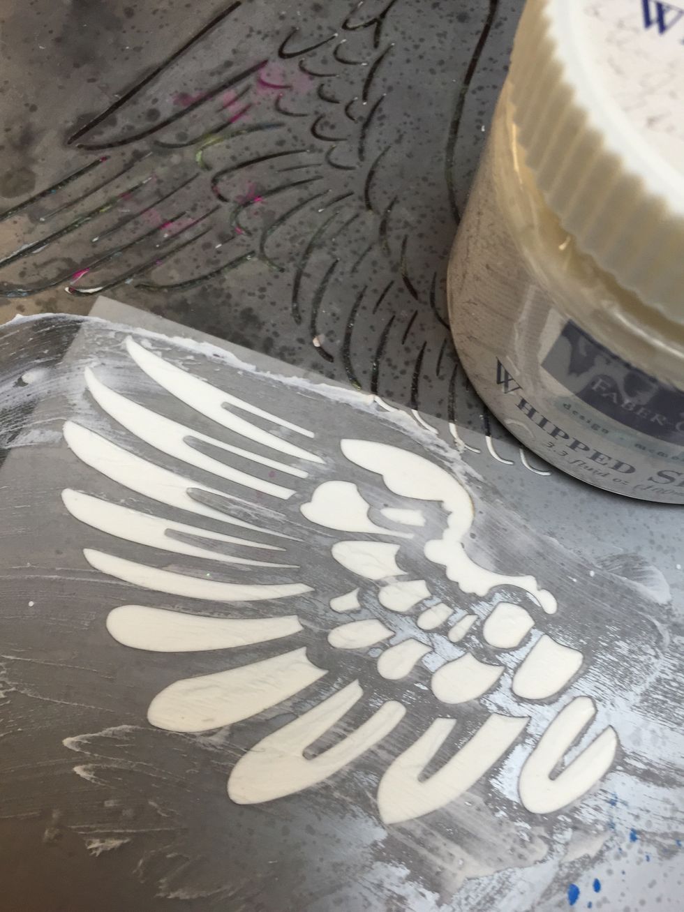 On the same watercolor paper fill the wing stencil with modeling paste. Set aside to dry and then cut