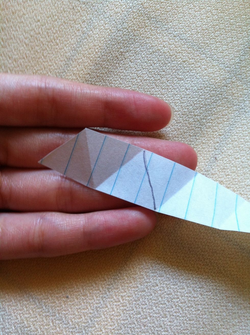 On the third crease from the right ( the black line)