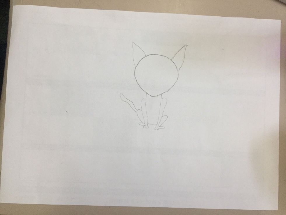 On the top left corner of the leg, draw a line that curves slightly into a four centimetre long curved line. Curve half a centimetre across and then draw a curved line going back down to the leg.