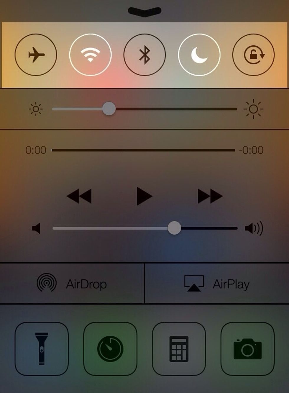 On the top, you can quickly turn on and off Flight Mode, Wireless LAN, Bluetooth, Do Not Disturb Mode and Rotation Lock.