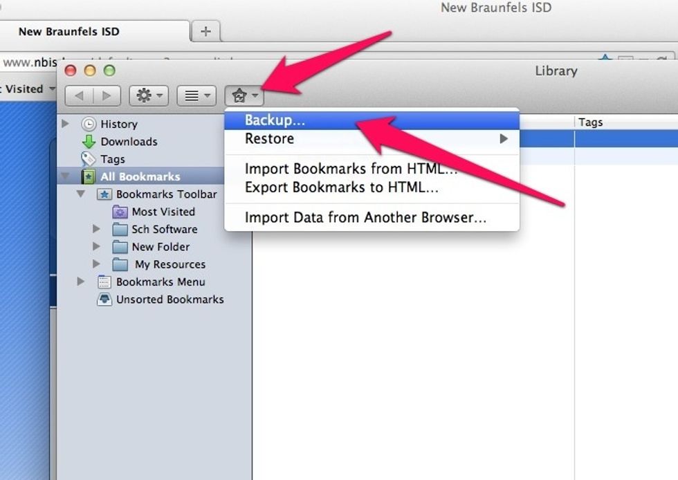 On the window that opens, select the star icon.  Then select, "Backup...."