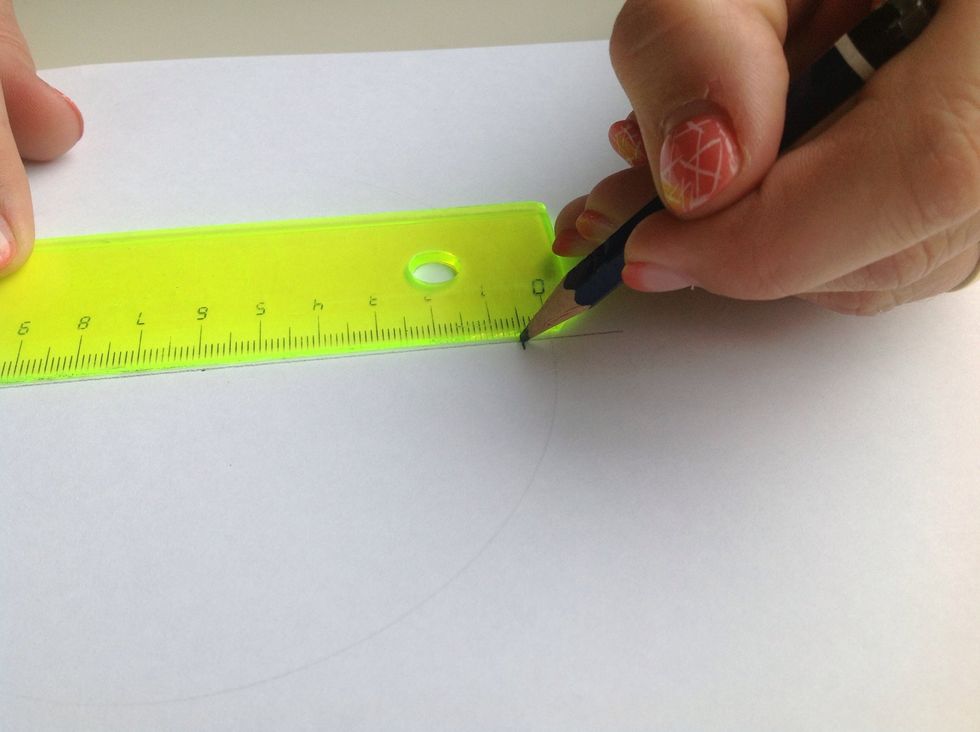 On this line through the centre measure 0,5cm, 1cm, 11cm and 11,5cm.