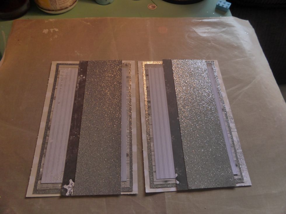 On top of the paper layers add two smaller pieces to add interest to the card. The silver paper was cut to 5cm x 18cm and the Bo Bunny Winter Wishes Paper - Flurries was cut to 18cm x 3cm