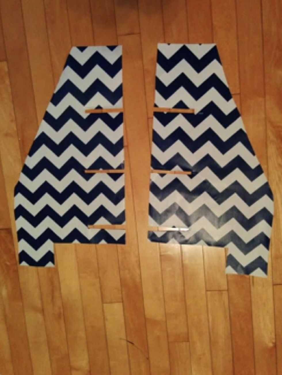 On two (2) of the four sheets, cut out 9.5cm slats every 13cm.