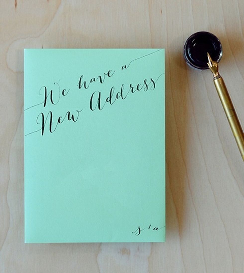 On you 5x7 flat card, write your message, by hand or simply run it through your printer. **TIP: amazing tips on how to fake calligraphy are available online.