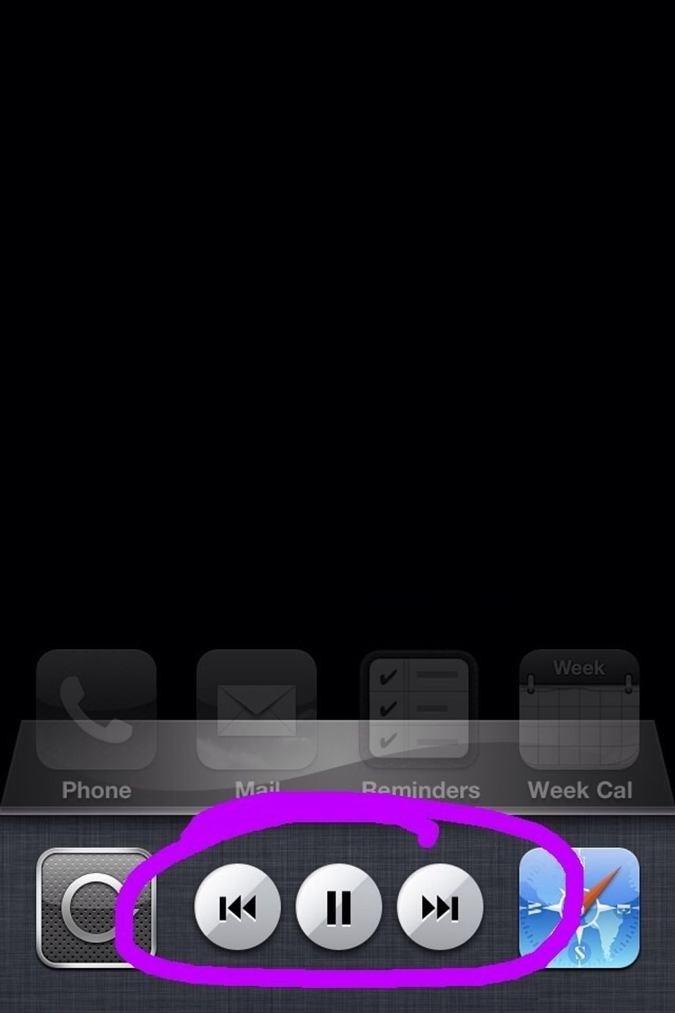 On your iPhone/iPad you can double tap on the 'Home Button' and swipe from left to right at the bottom of the screen to access the music controls for Grooveshark or any audio for that matter!