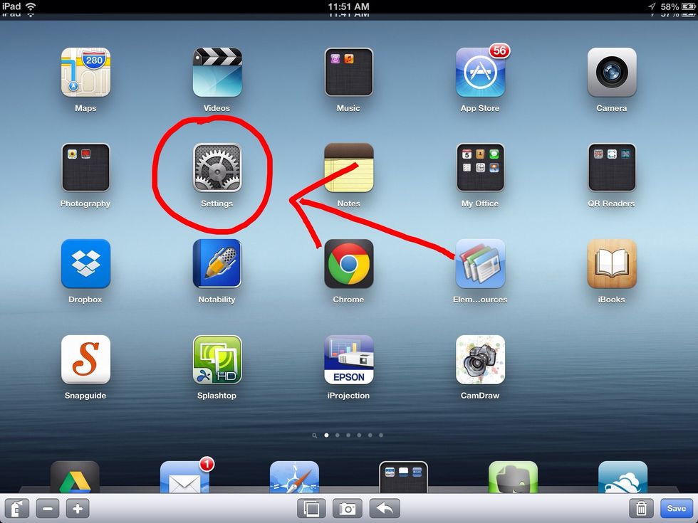 On your teacher iPad desktop, select the Settings app.