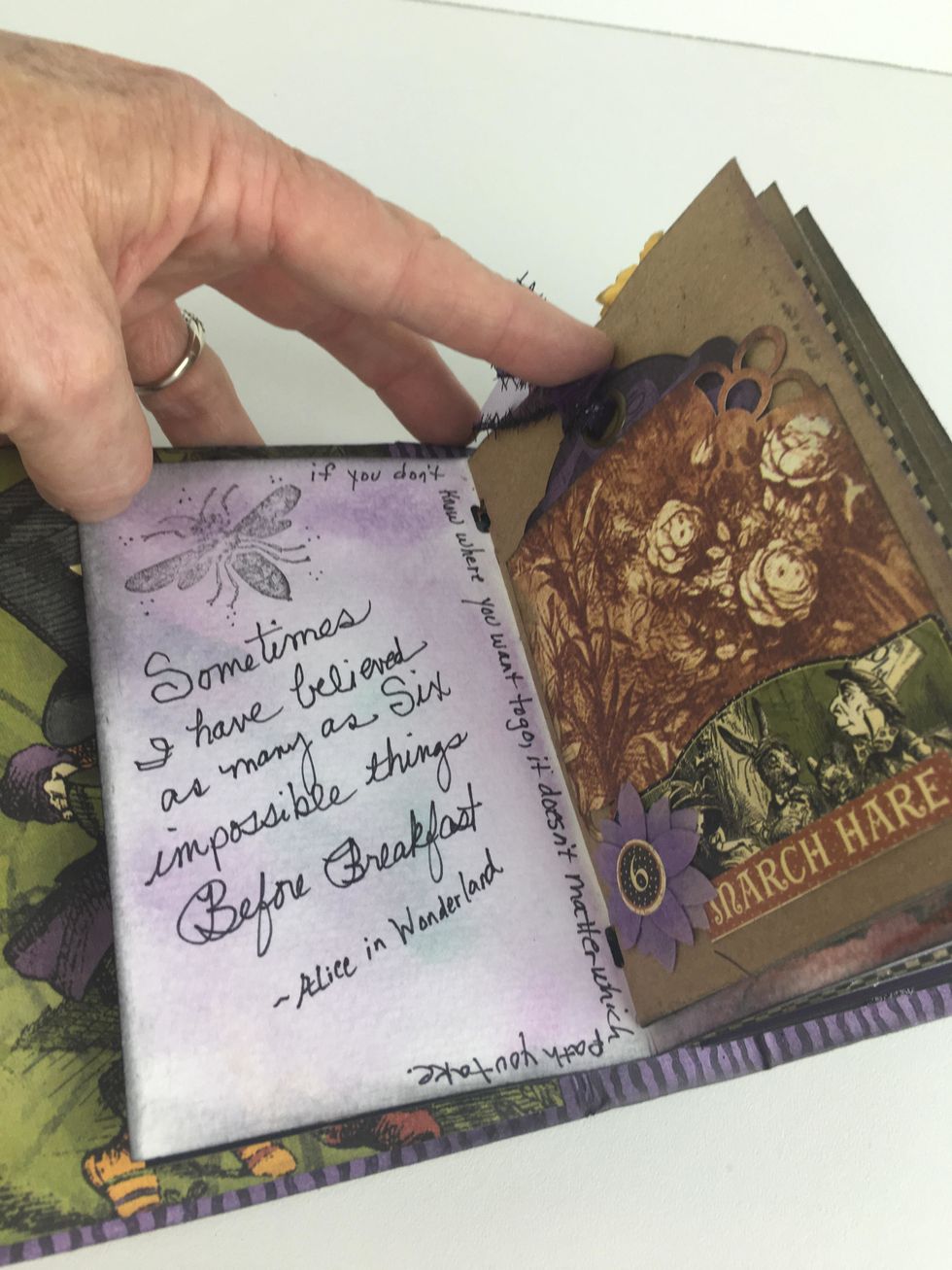 On your white watercolor pages, you can ink the pages and add stamped images or ink with stencils or templates.