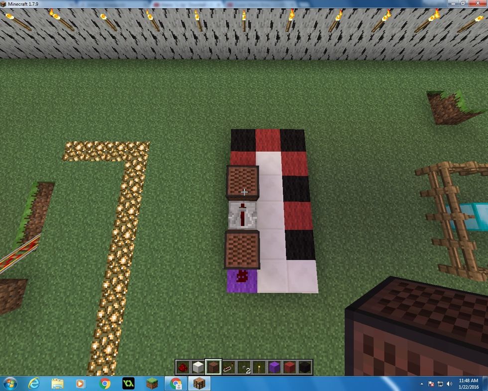 Once again take another one of your Note Block, place it in front of the Repeater. Right click the Note Block 13 times.