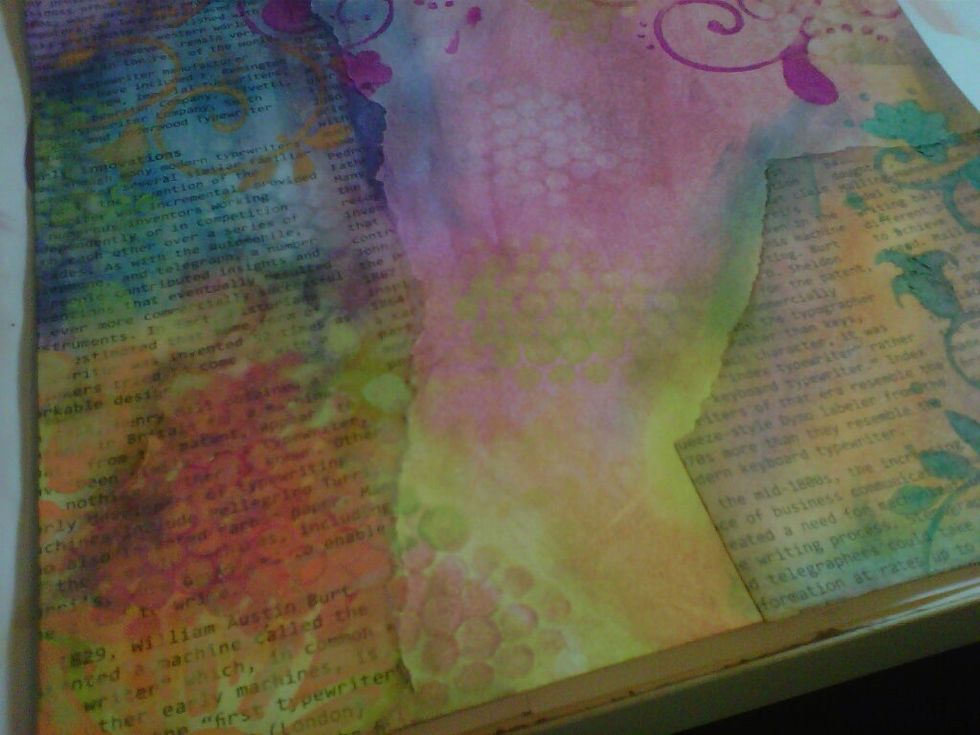 Once again when dry, take your sequin waste and dab further acrylic paint using a baby wipe or rub the sequin waste to take of some of the colour underneath for a reversed effect