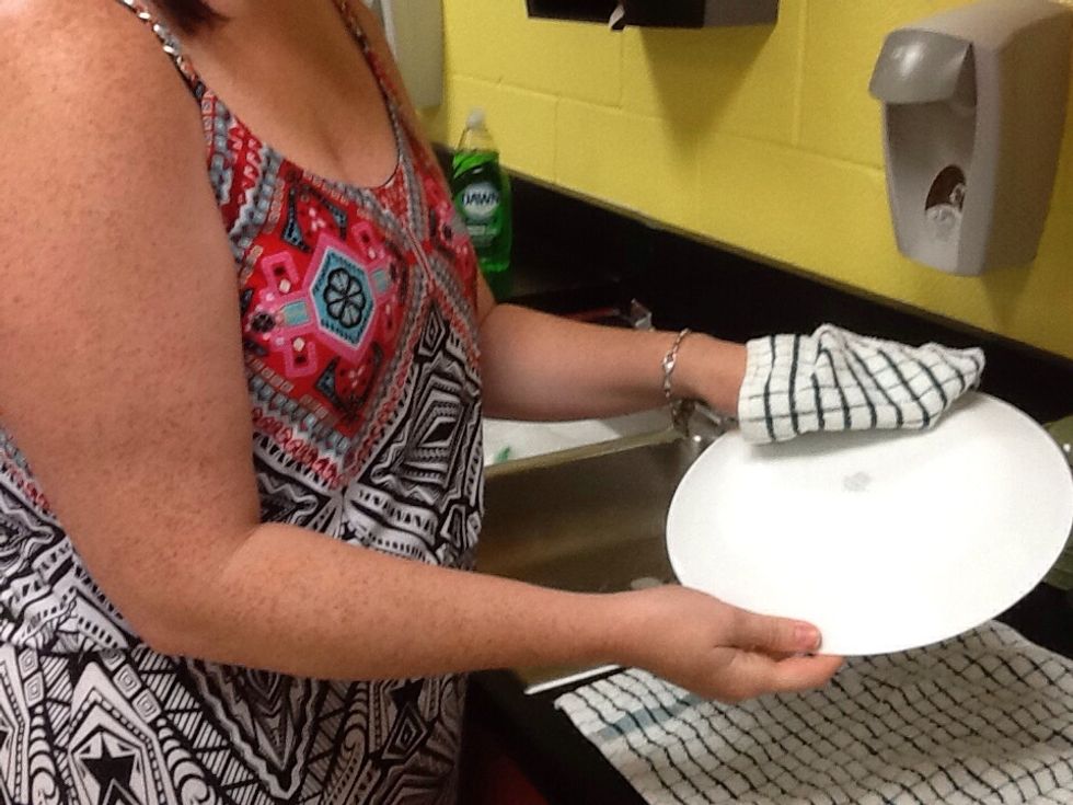 Once all dishes are washed begin hand drying.