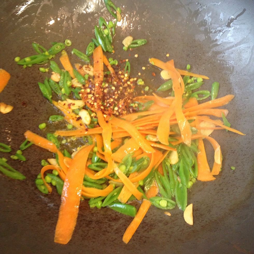 Once all the vege are tender, add in the chilli flakes, salt & pepper. You may add in more chilli flakes if you like it to be spicier.