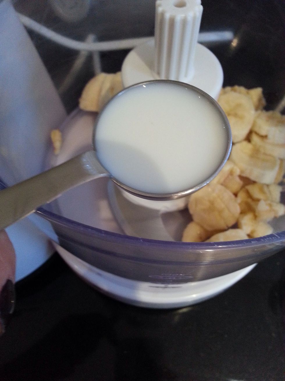 Once all weighed and measured, put all the ingredients in a mixer. Don't put the chocolate chips in, they go in later!