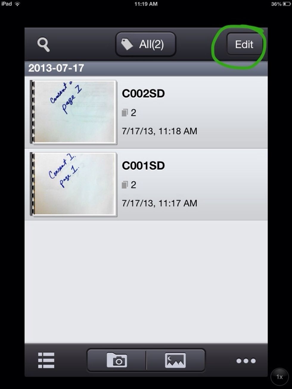 Once all your documents are scanned, and you are ready to email them, touch the Edit button.