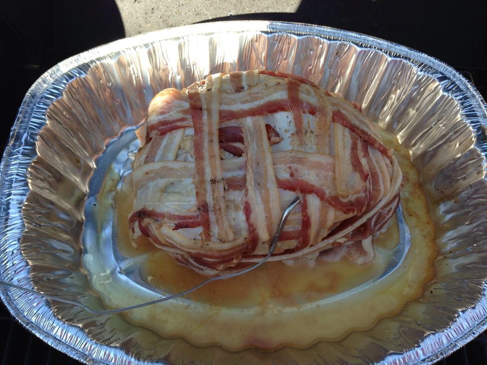 Once an hour baste the turkey with drippings from the drip pan.