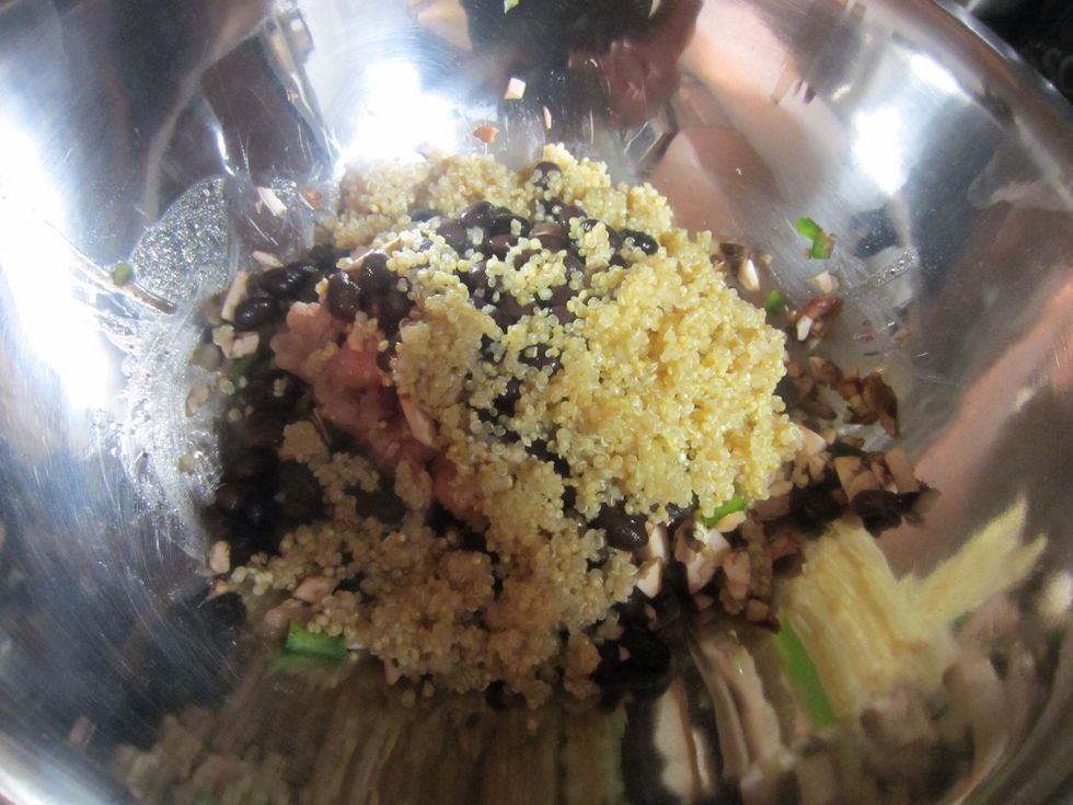 Once beans and quinoa are done cooking let them cool down before adding to turkey mix.