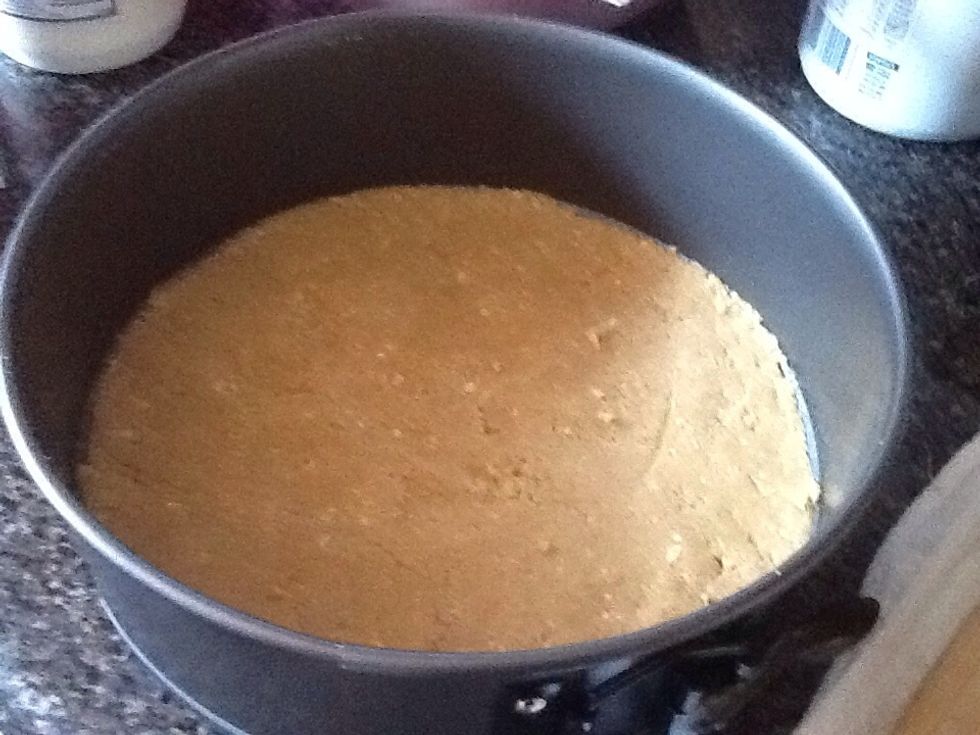 Once biscuit and butter is well combined press firmly into spring form tin