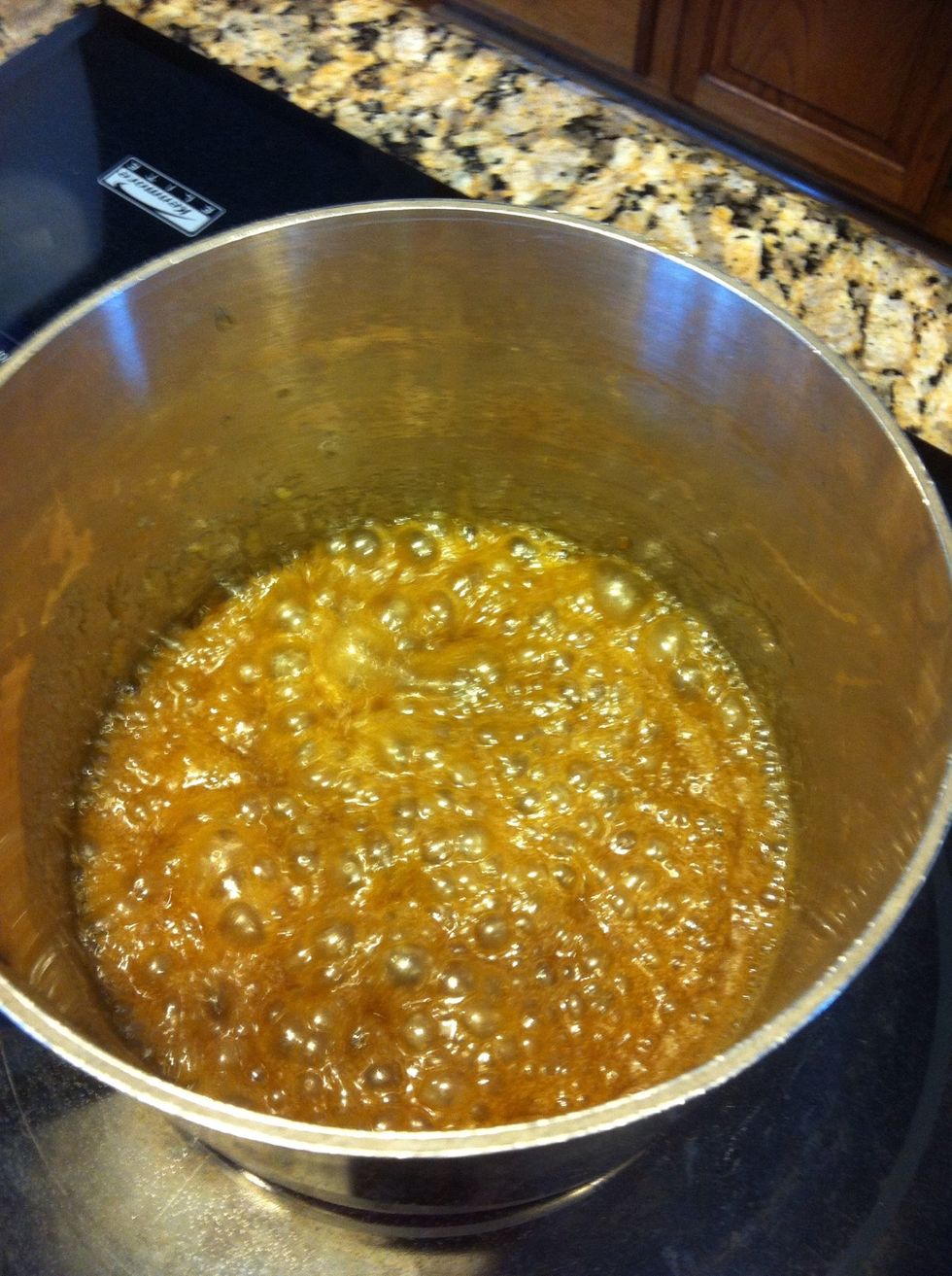 Once boiling add 2 TB milk. It will boil up like pictures when you add he milk be careful