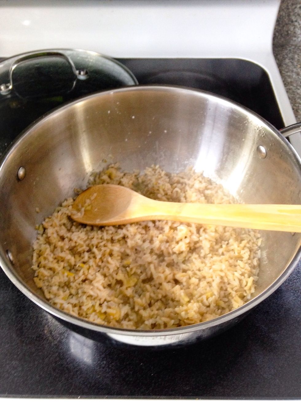 Once boiling, add rice. Cook as directed for 45-50 minutes.