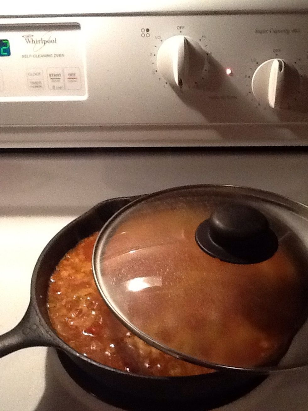 Once boiling, lower the heat to medium low (I moved mine to 3.5) and cover. Cook until all water is absorbed. This should be around 20 minutes. Stir frequently to avoid sticking.