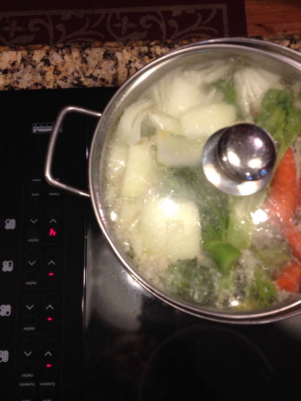 Once boiling, place the top on and simmer for about 45 minutes