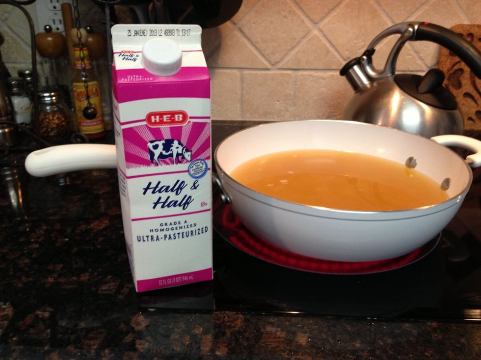 Once broth is at a rolling simmer, add 4 cups of Half & Half.