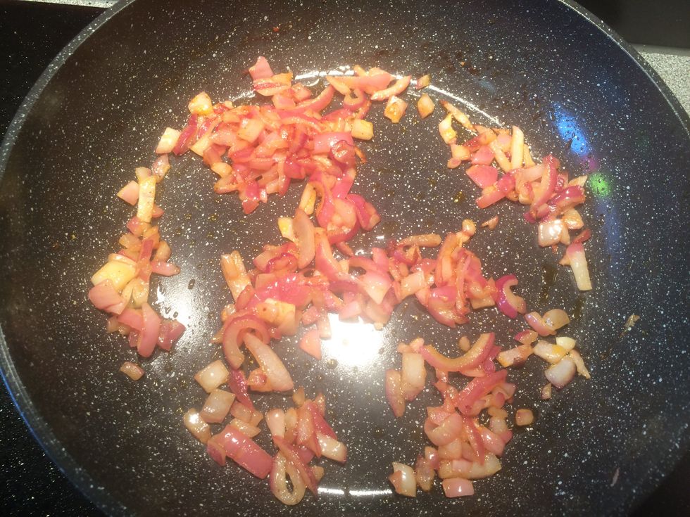 Once brown, add the tomatoes