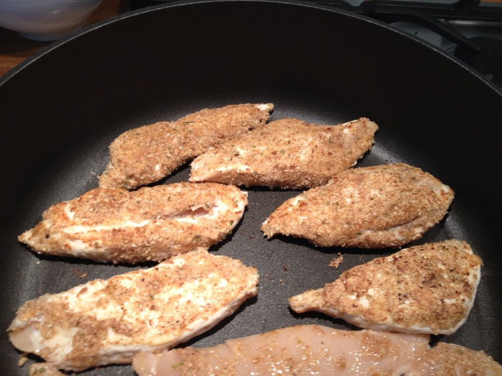 Once brown on one side turn over. Cook for a couple if mins on each side and then place in an oven pre heated to 180C for about 15 mins until cooked through