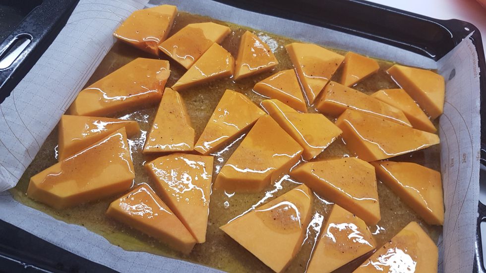 Once bubbling, pour over the pumpkin