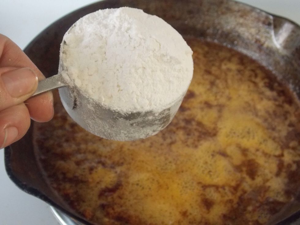 Once butter is melted, begin adding flour a little at a time.