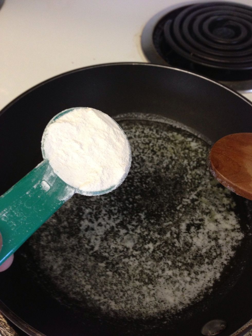 Once butter starts to bubble, add flour an stir.